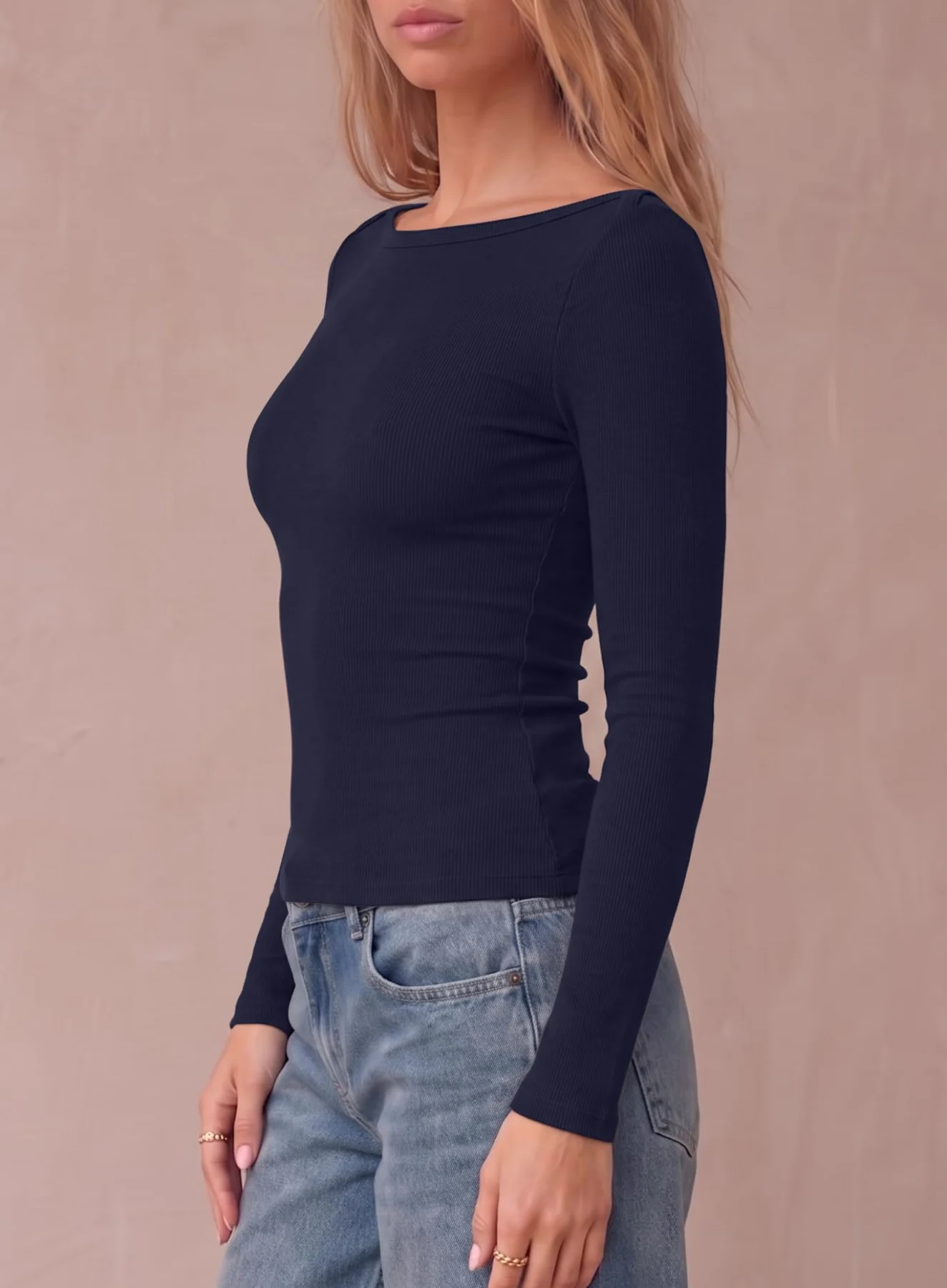 Darong Boat Neck Fitted Long-Sleeve Top, frame 2