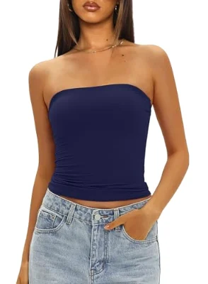 Darong Built-In Bra Tube Top in Dark Blue