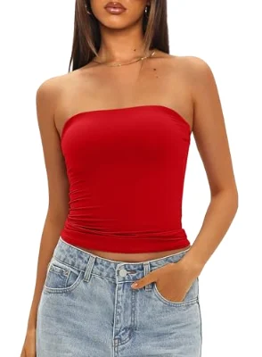 Darong Built-In Bra Tube Top in True Red