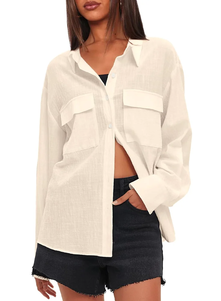Darong Button Down Front Pocket Long-Sleeve Top, frame 2