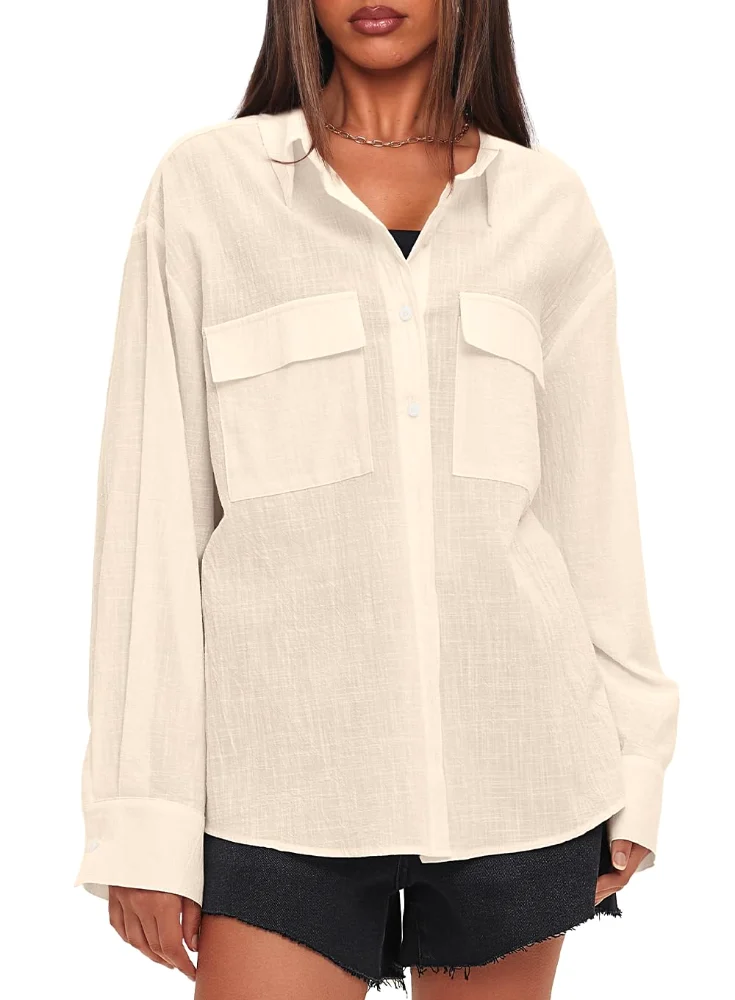 Darong Button Down Front Pocket Long-Sleeve Top, frame 3