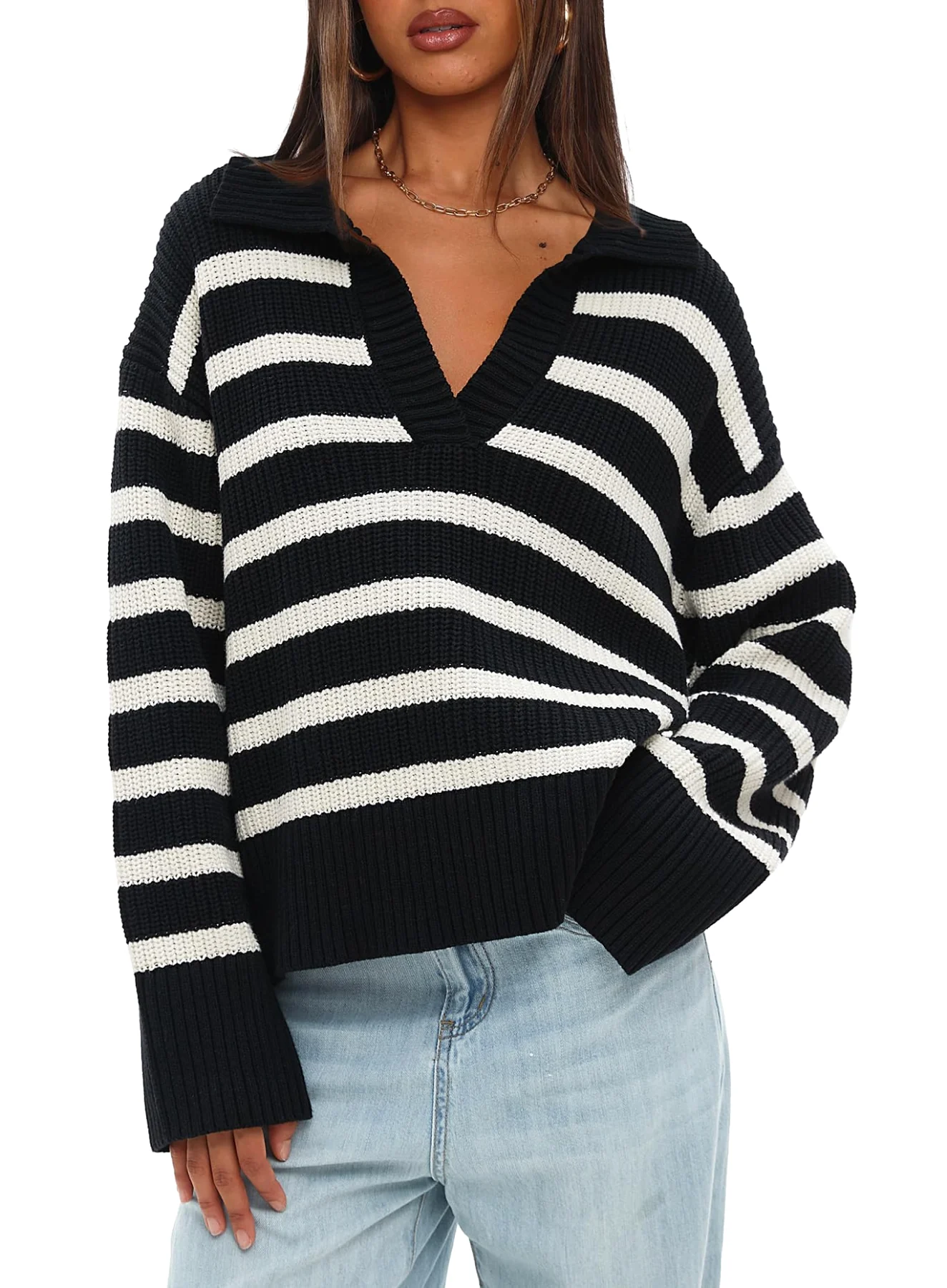 Darong Collared Long-Sleeve Color Block Sweater on the sweaters and jackets shelf