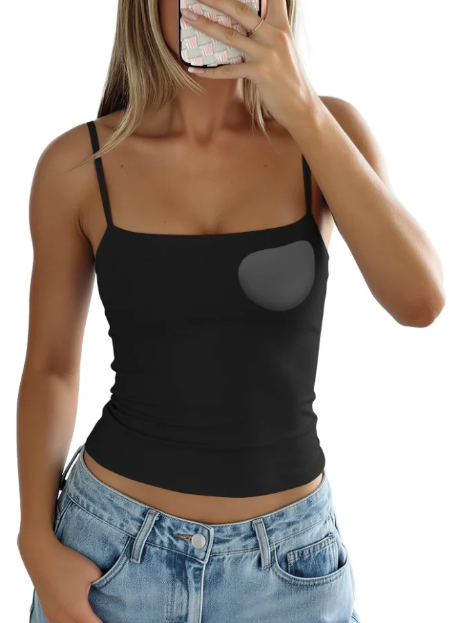 Darong Double-Lined Square Neck Padded Camisole in Black