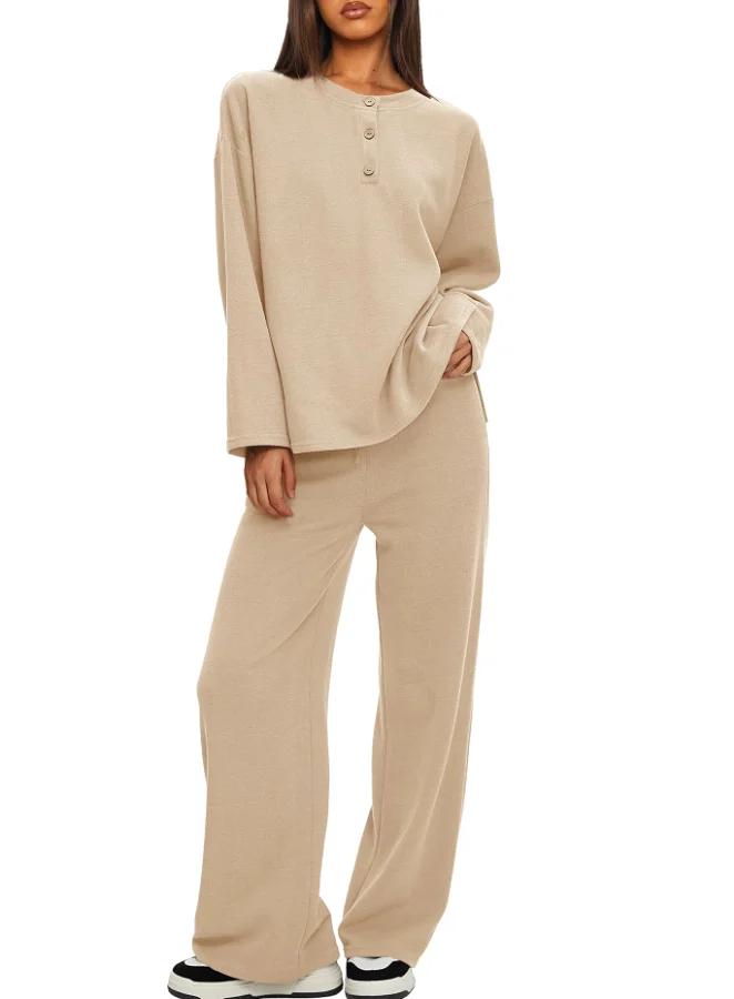 Darong Matching Tracksuits Two-Piece Set in Beige
