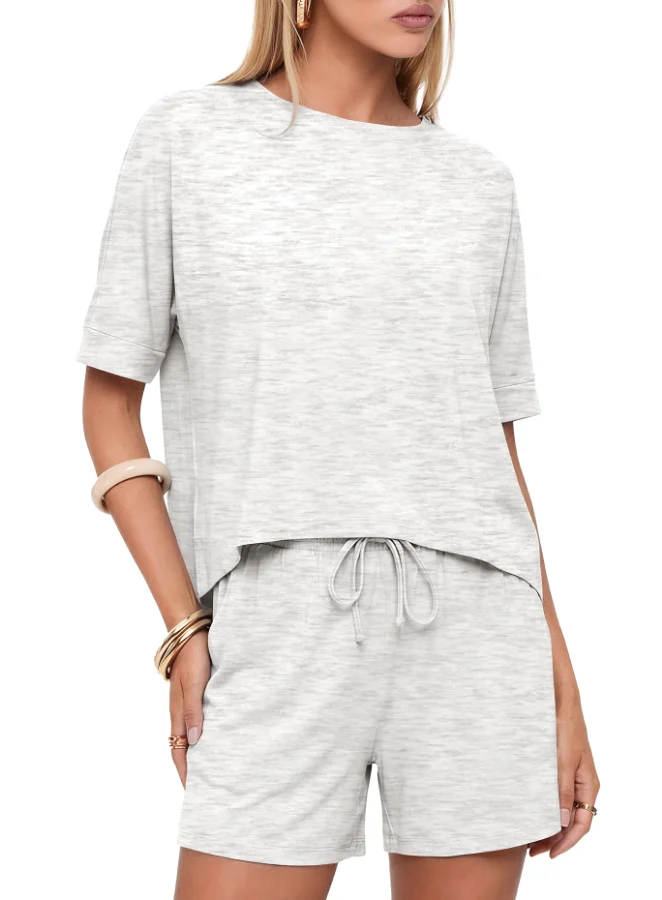 Darong Relaxed Fit Matching Two-Piece Set in White and Grey