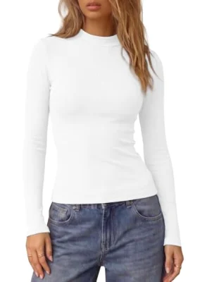 Darong Ribbed Fitted Long-Sleeve Top in White