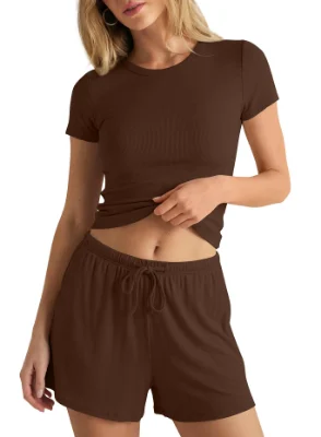 Darong Ribbed Matching Two-Piece Set in Coffee