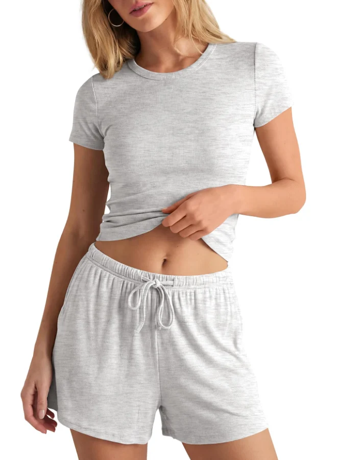 Darong Ribbed Matching Two-Piece Set in White and Grey