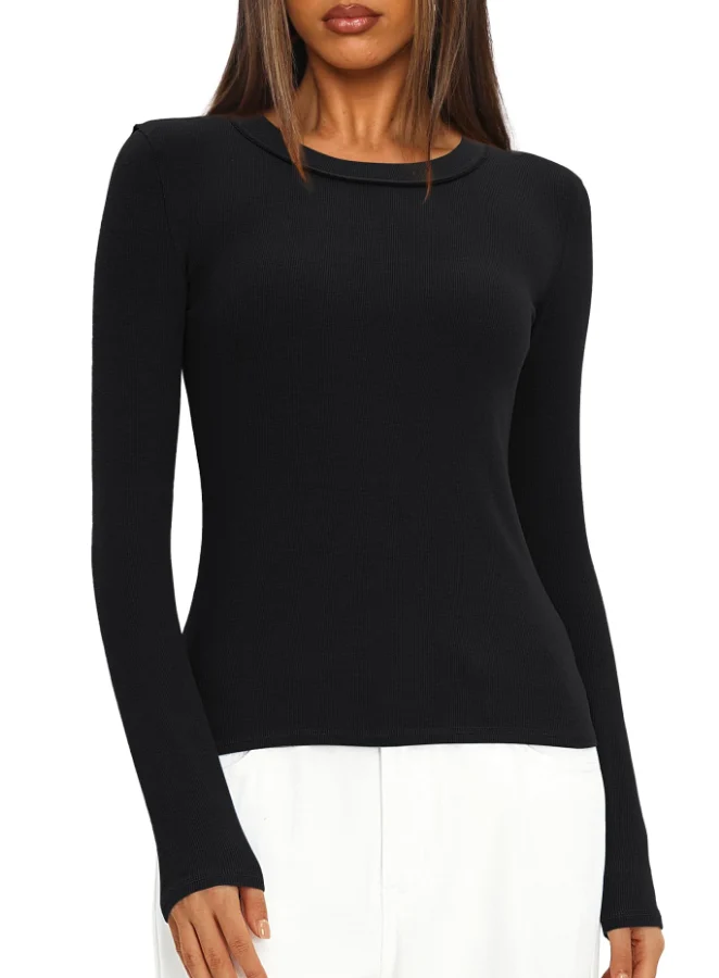 Darong Ribbed Underscrub Long-Sleeve Top in Black