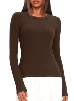 Darong Ribbed Underscrub Long-Sleeve Top in Coffee