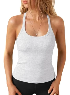 Darong Scoop Neck Cotton Fitted Camisole in White and Grey