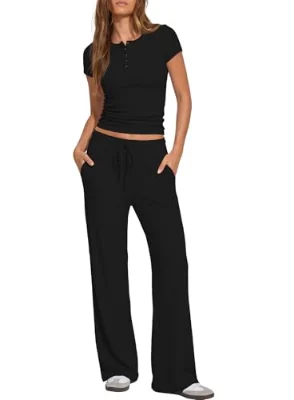 Darong Short-Sleeve Henley Pants Set in Black