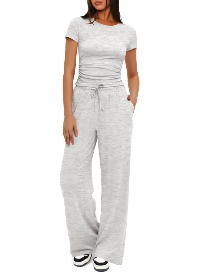 Darong Short-Sleeve Lounge Set in Light Grey