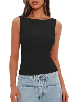 Darong Sleeveless Y2K Shirt in Black