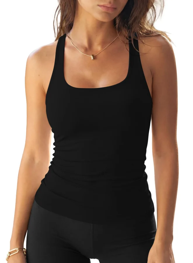 Darong Square Neck Racerback Crop Camisole in Black