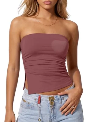 Darong Strapless Bandeau Tube Top in Merlot Red