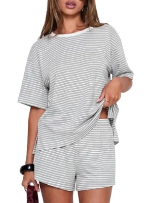 Darong Striped Shorts Set in Light Grey Stripe
