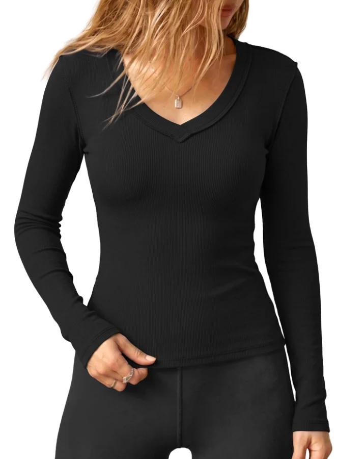 Darong V-Neck Long-Sleeve Top in Black