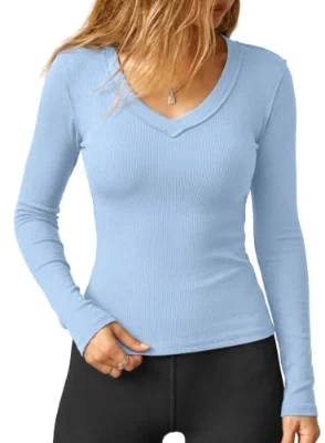 Darong V-Neck Long-Sleeve Top in Light Blue