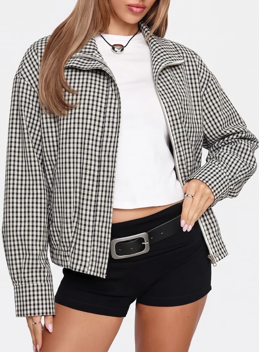 Darong Zip-Up Checkered Collared Jacket, frame 3